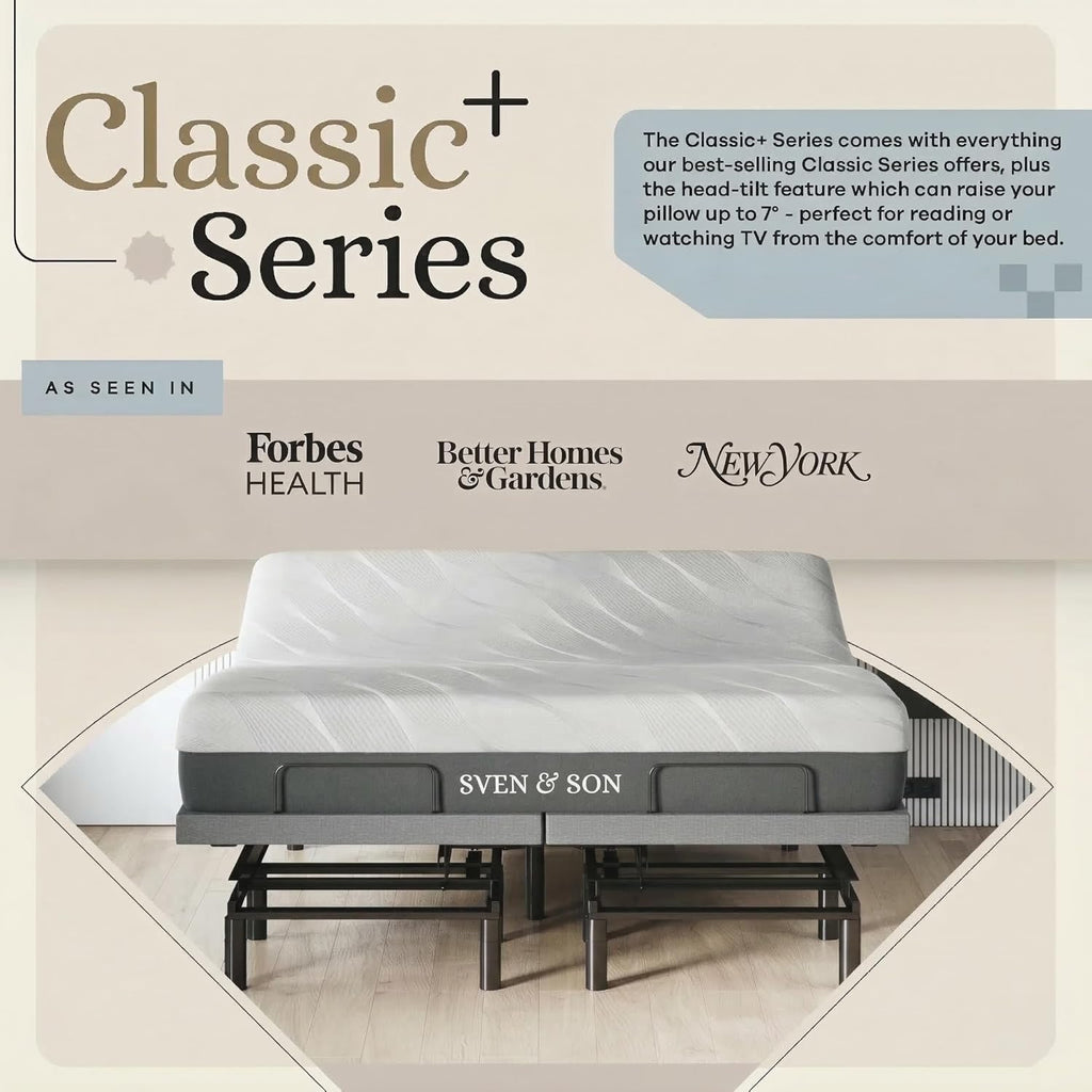 Classic plus (With Head-Tilt) Adjustable Bed Base (Frame) + 14 Inch Hybrid Spring Matt (Medium Soft), Head and Foot Lift, Massage, Under-Bed Lights, USB, Memory, Zero Gravity - King