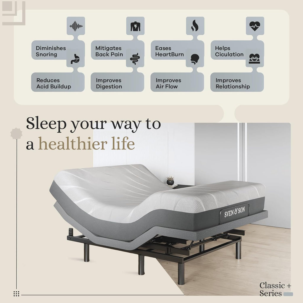 Classic plus (With Head-Tilt) Adjustable Bed Base (Frame) + 14 Inch Hybrid Spring Matt (Medium Soft), Head and Foot Lift, Massage, Under-Bed Lights, USB, Memory, Zero Gravity - Queen