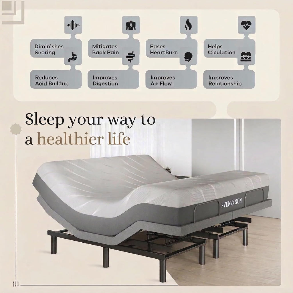 Classic plus (With Head-Tilt) Adjustable Bed Base (Frame) + 14 Inch Hybrid Spring Matt (Medium Soft), Head and Foot Lift, Massage, Under-Bed Lights, USB, Memory, Zero Gravity - King