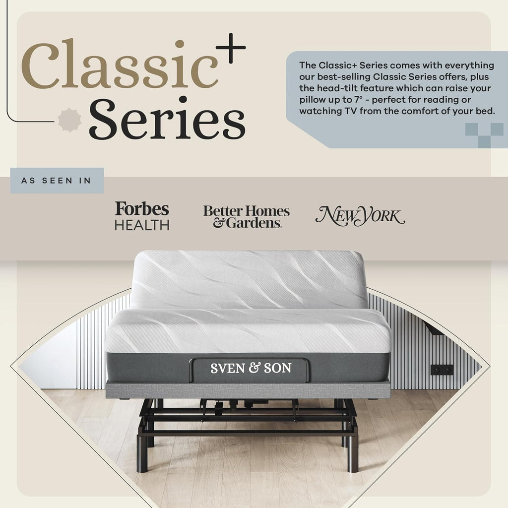 Classic plus (With Head-Tilt) Adjustable Bed Base (Frame) + 14 Inch Hybrid Spring Matt (Medium Soft), Head and Foot Lift, Massage, Under-Bed Lights, USB, Memory, Zero Gravity - Queen